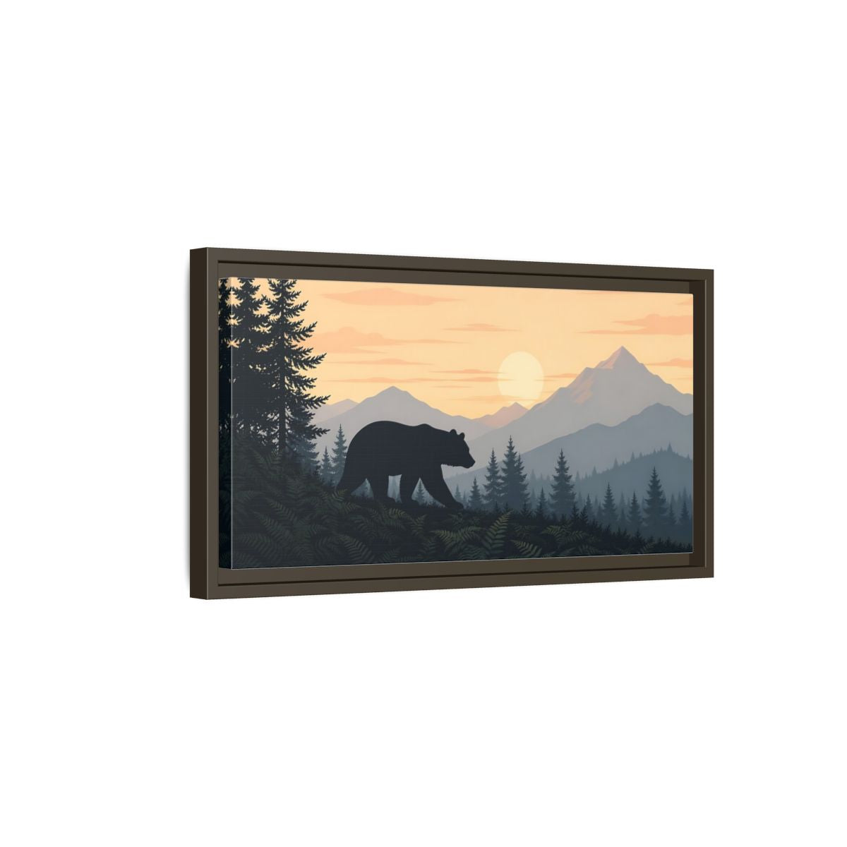 Side Mockup 7. Nature Bear Orange Blue Bear shown as stretched canvas wall art