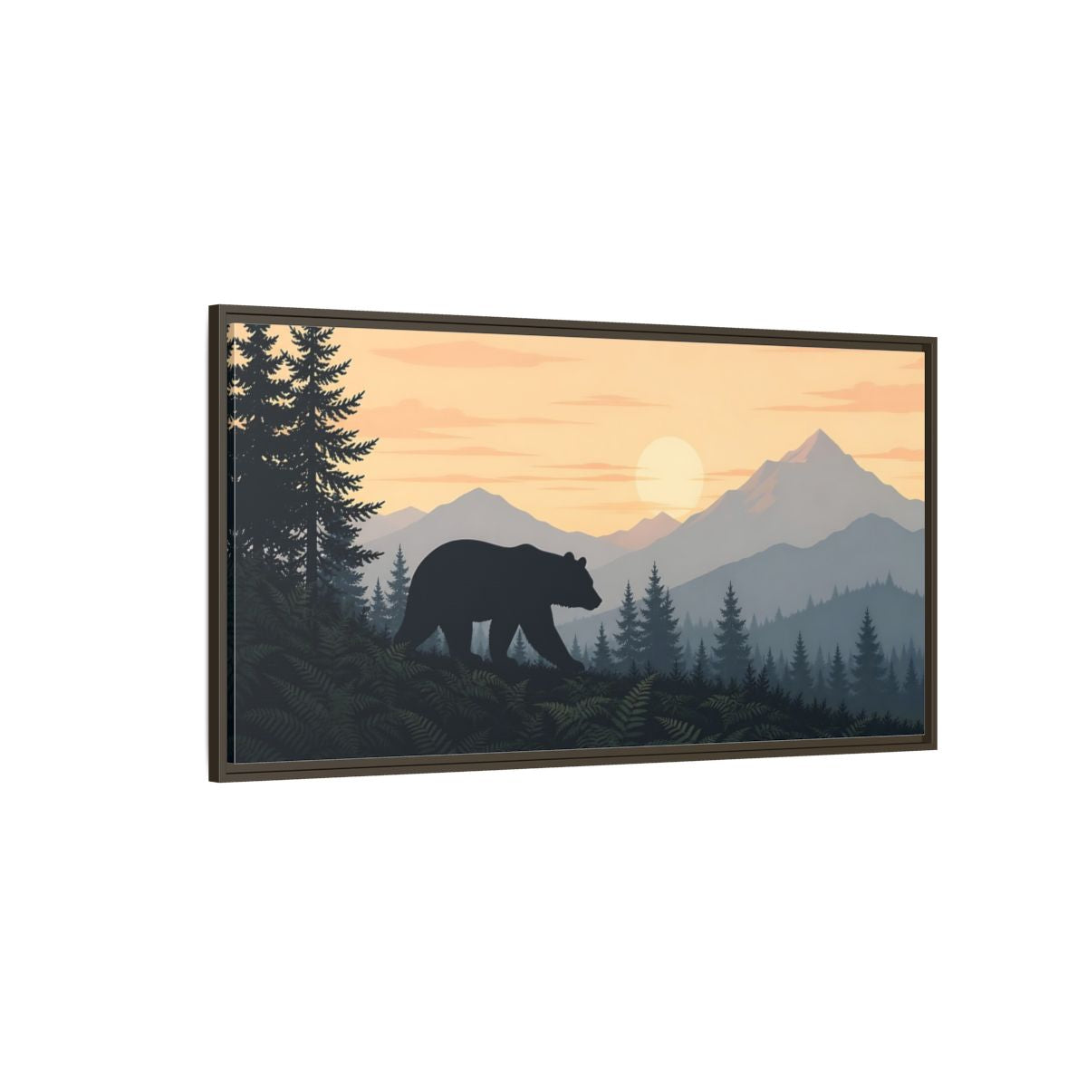 Side Mockup 4. Nature Bear Orange Blue Bear shown as stretched canvas wall art