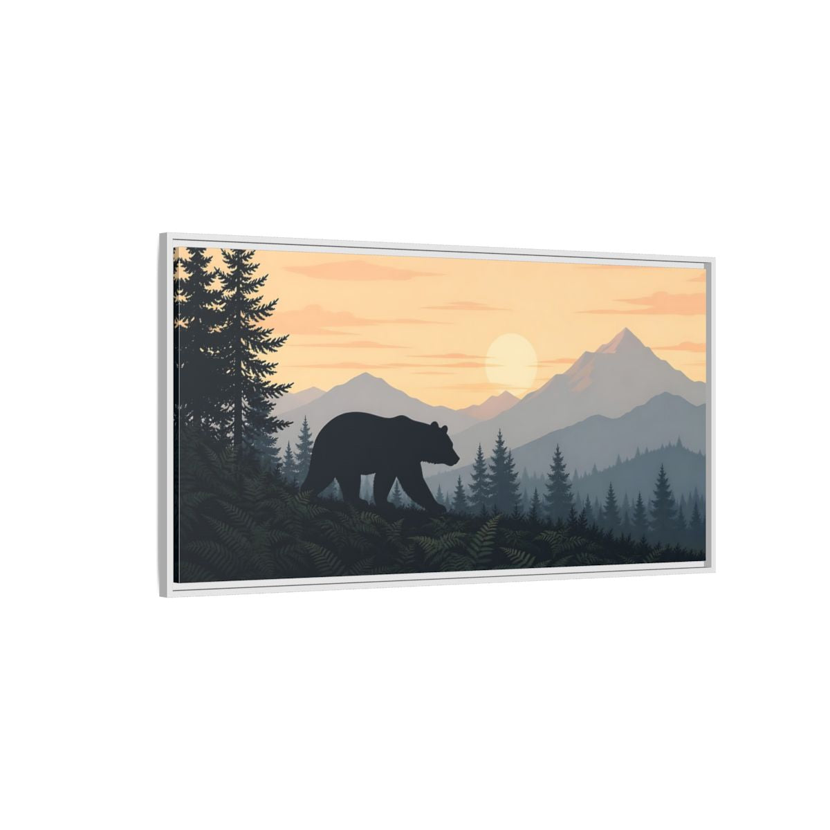Side Mockup 3. Nature Bear Orange Blue Bear shown as stretched canvas wall art
