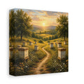Side Mockup 2. Nature Beehives Golden Sunset Beehives shown as stretched canvas wall art