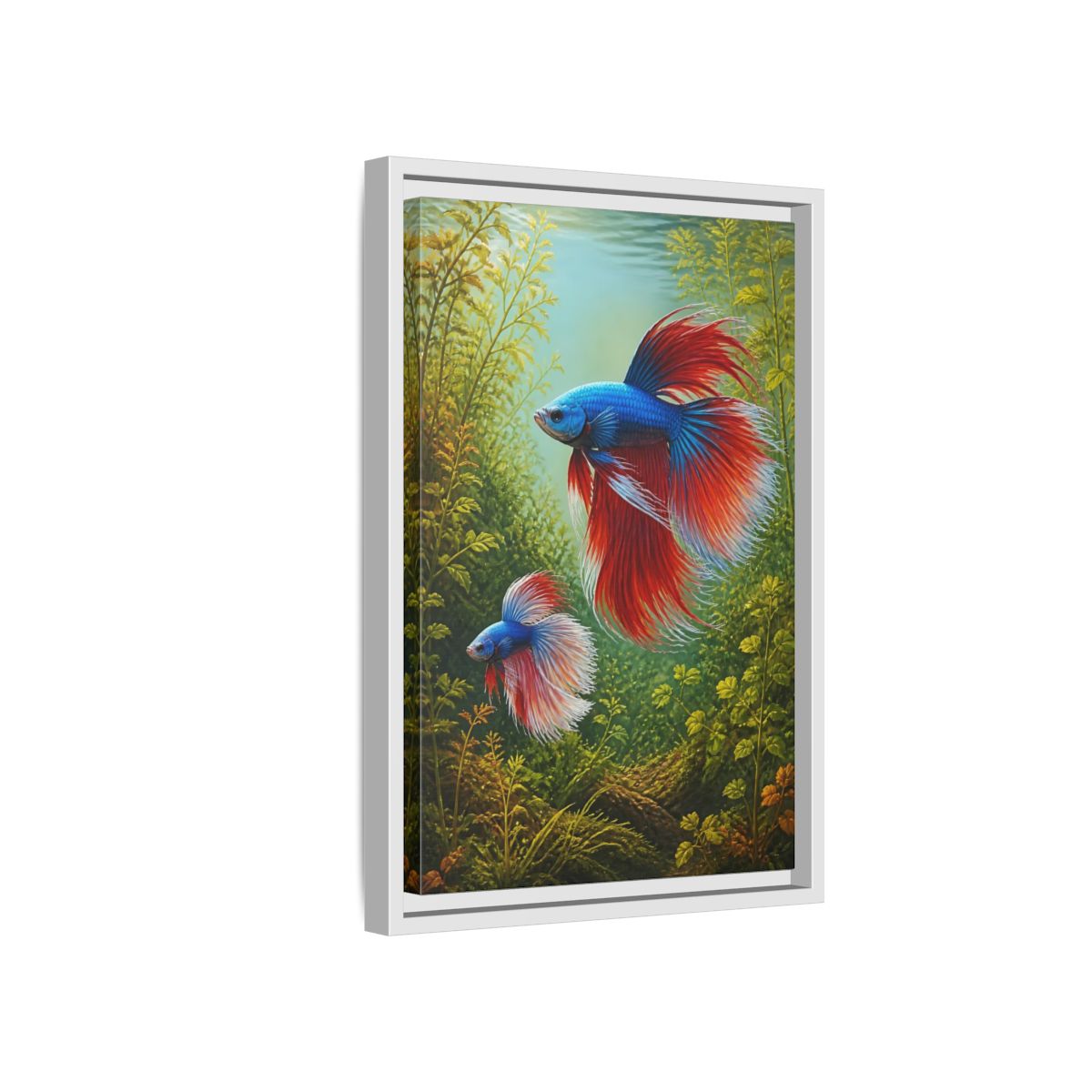 Side Mockup 4. Nature Betta Fish Vibrant Betta Fish shown as stretched canvas wall art