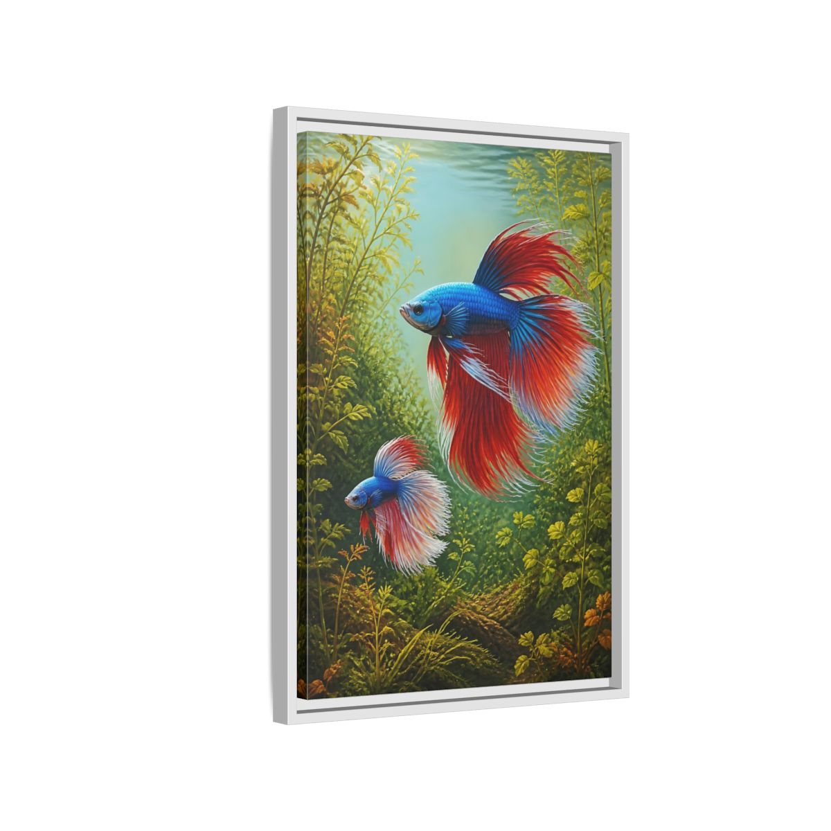 Side Mockup 1. Nature Betta Fish Vibrant Betta Fish shown as stretched canvas wall art