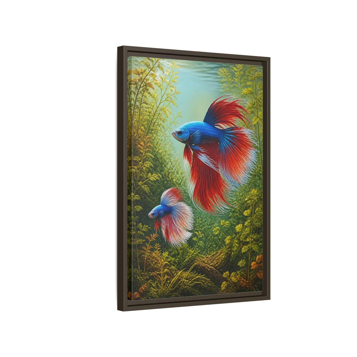 Side Mockup 2. Nature Betta Fish Vibrant Betta Fish shown as stretched canvas wall art