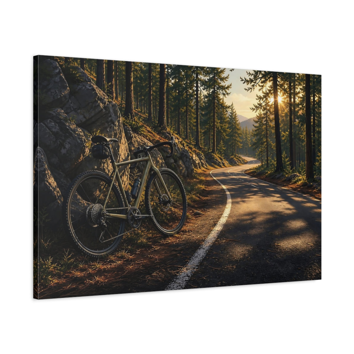 Main Mockup. Nature Bicycle Forest Road Bike shown as canvas print