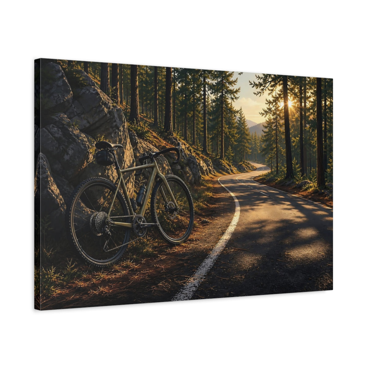 Side Mockup 2. Nature Bicycle Forest Road Bike shown as canvas print