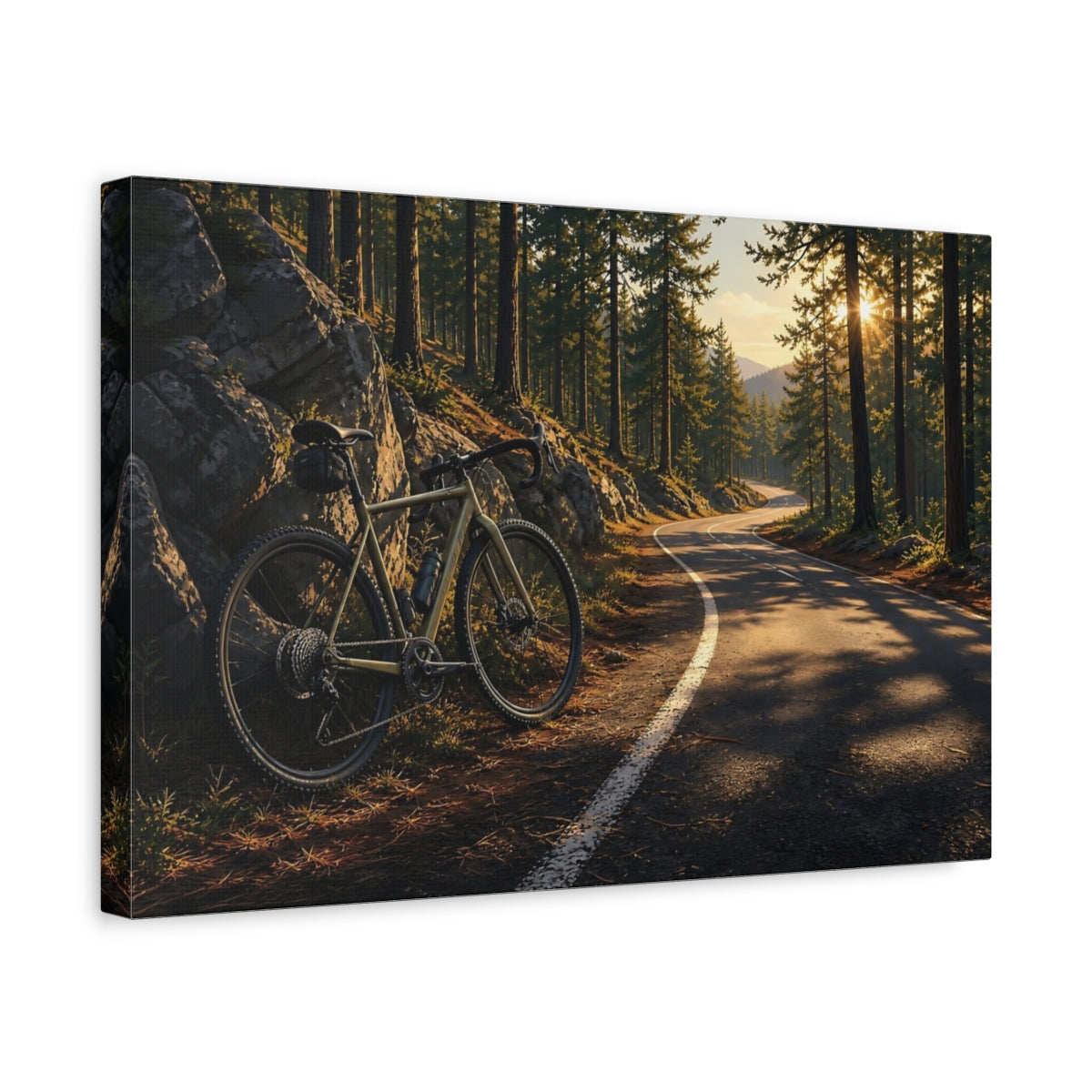 Side Mockup 4. Nature Bicycle Forest Road Bike shown as canvas print