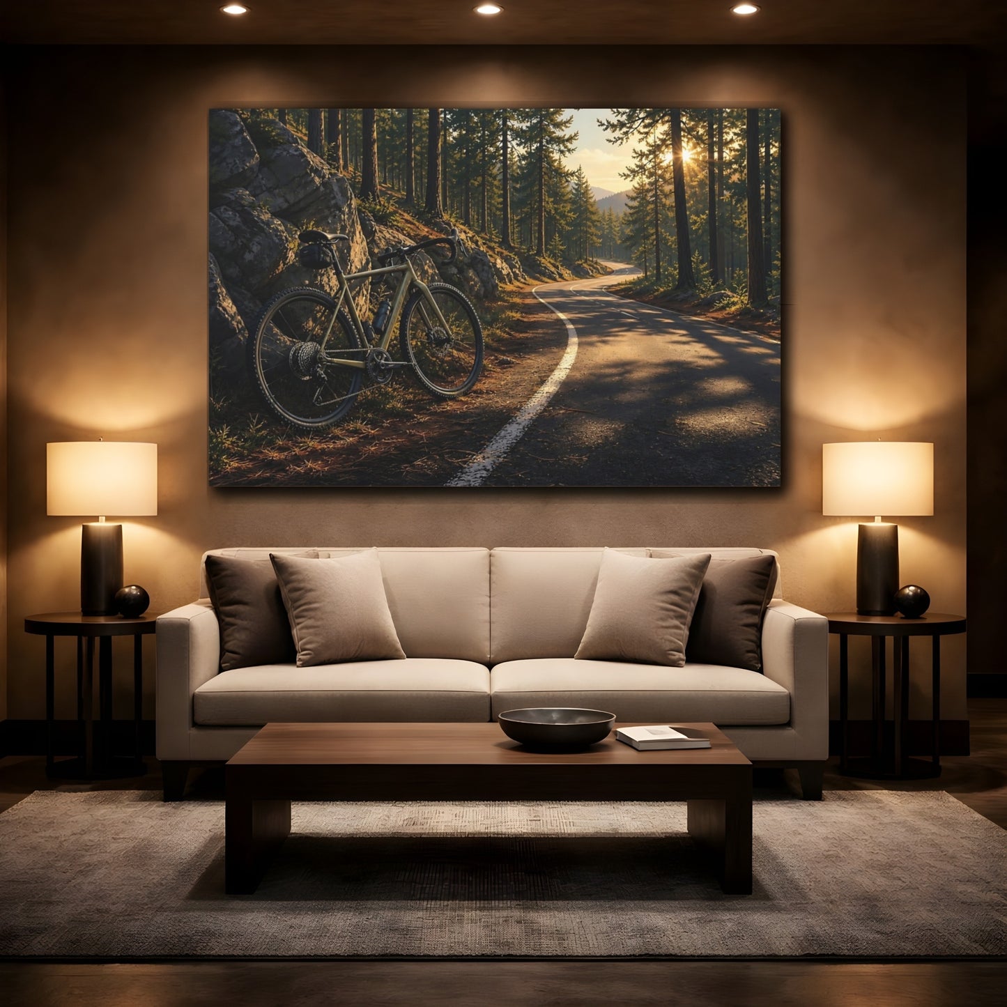 Mockup 2. Nature Bicycle Forest Road Bike shown as canvas print