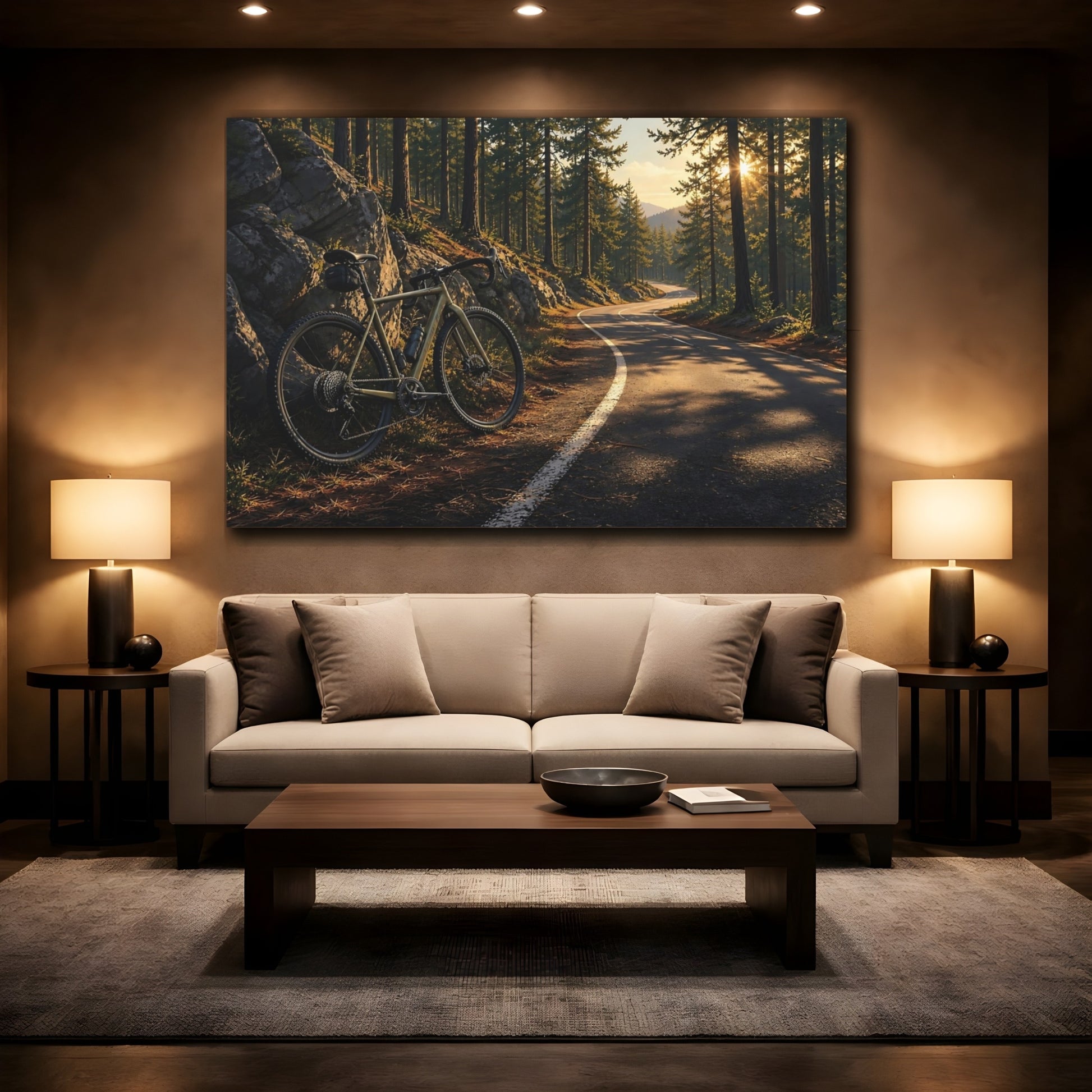 Mockup 2. Nature Bicycle Forest Road Bike shown as canvas print