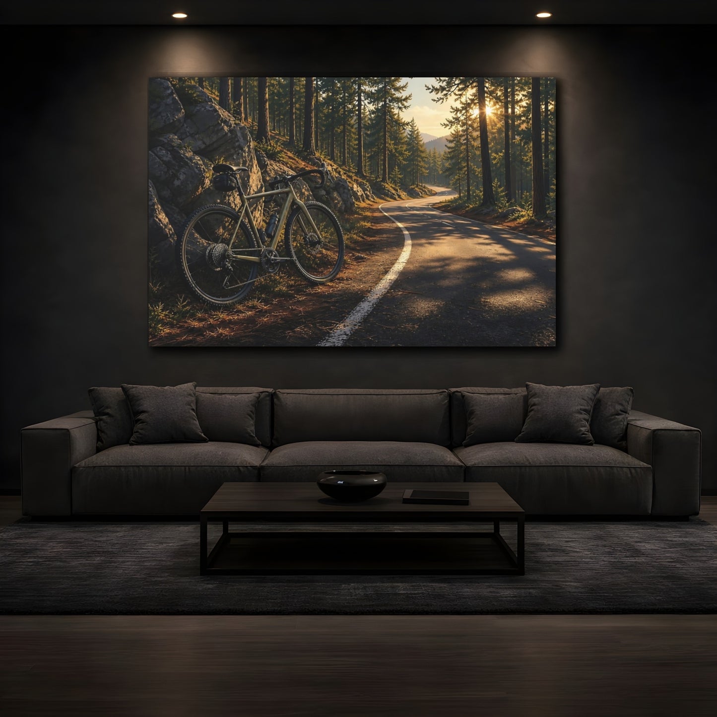 Mockup 3. Nature Bicycle Forest Road Bike shown as canvas print