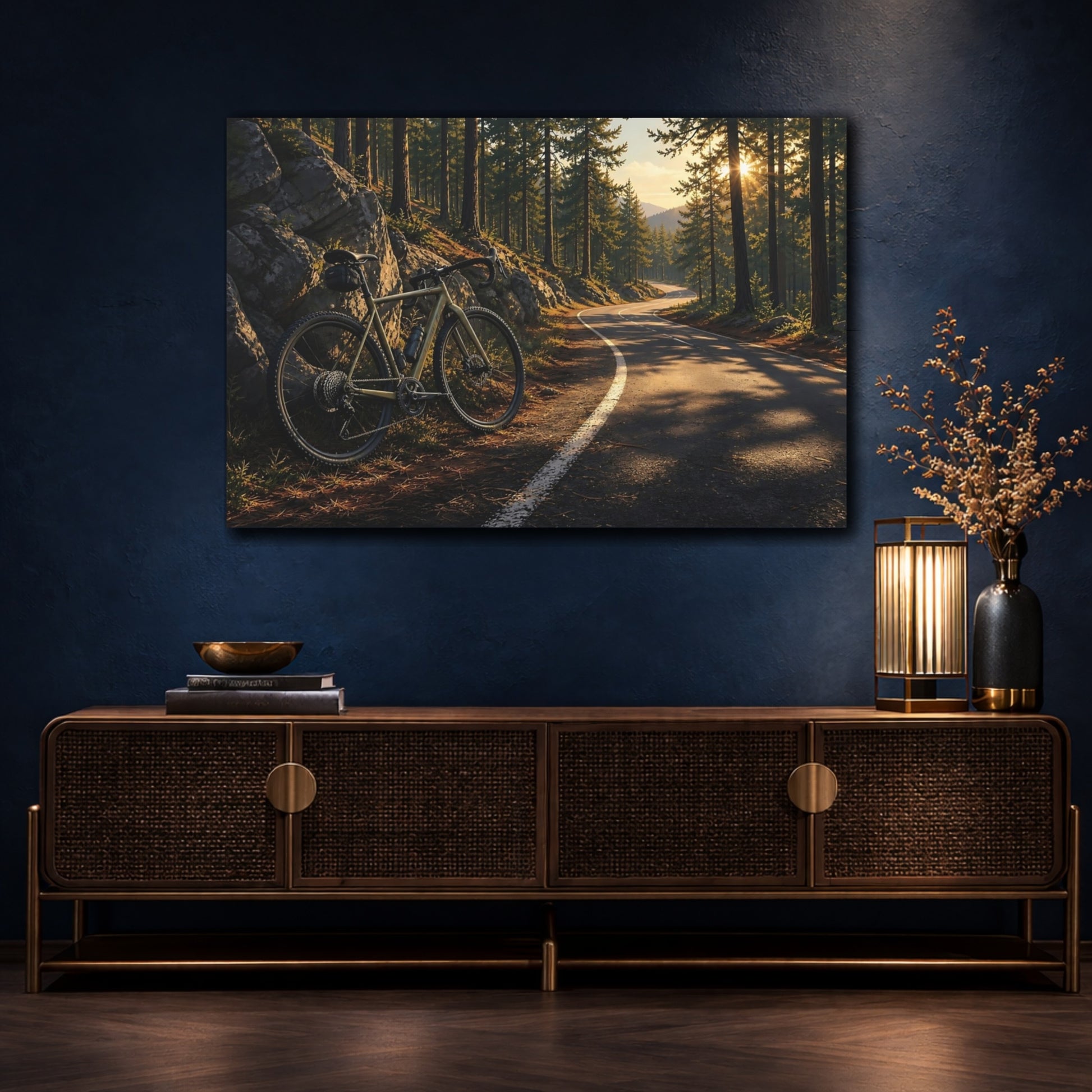 Mockup 4. Nature Bicycle Forest Road Bike shown as canvas print