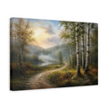 Side Mockup 4. Nature Birch Forest Forest River Path shown as stretched canvas wall art