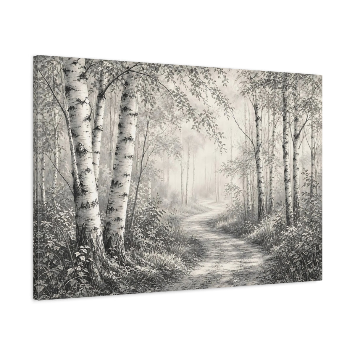Main Mockup. Nature Birch Trees Birch Forest Monochrome shown as stretched canvas wall art
