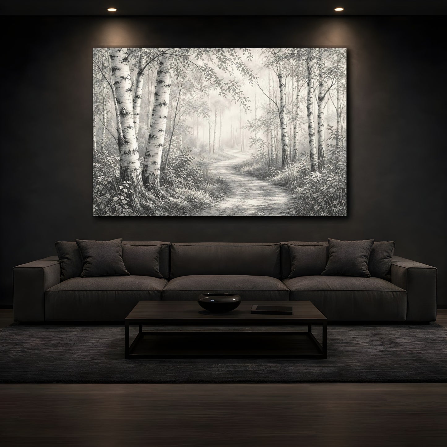 Mockup 3. Nature Birch Trees Birch Forest Monochrome shown as stretched canvas wall art