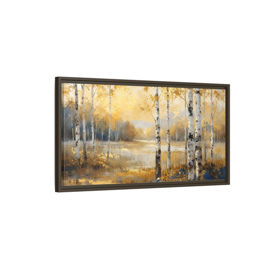 Main Mockup. Nature Birch Trees Golden Birch Landscape shown as stretched canvas wall art