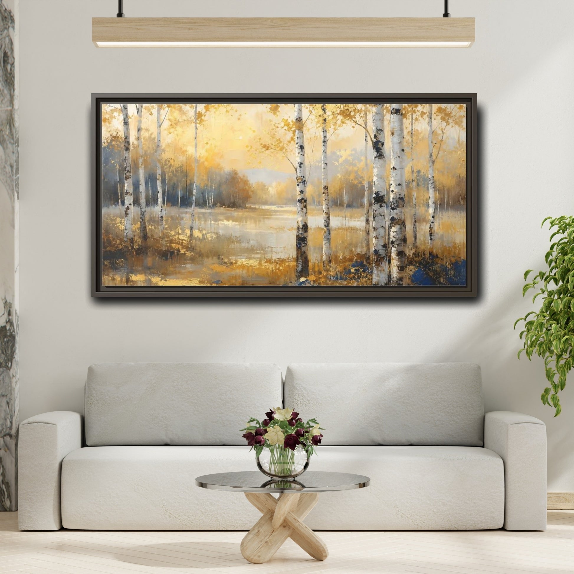 Mockup 2. Nature Birch Trees Golden Birch Landscape shown as stretched canvas wall art