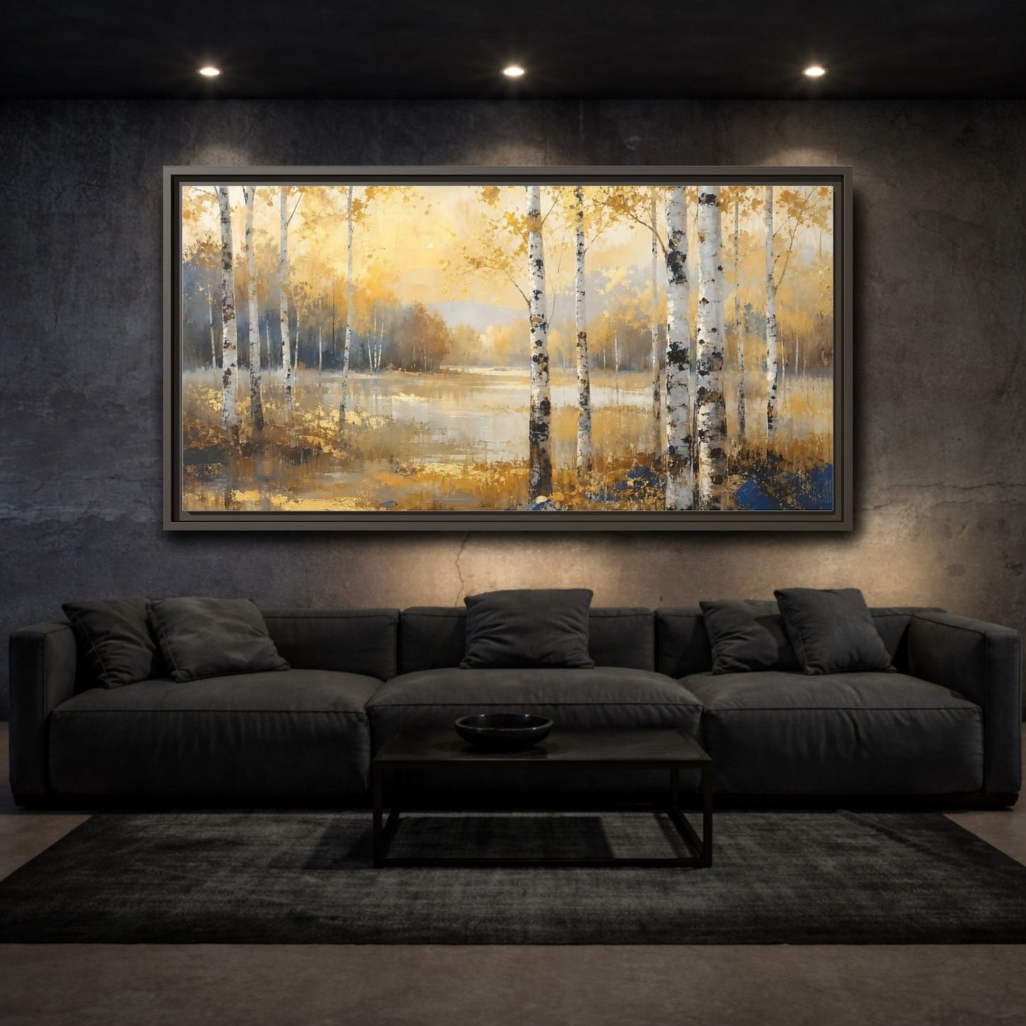 Mockup 3. Nature Birch Trees Golden Birch Landscape shown as stretched canvas wall art