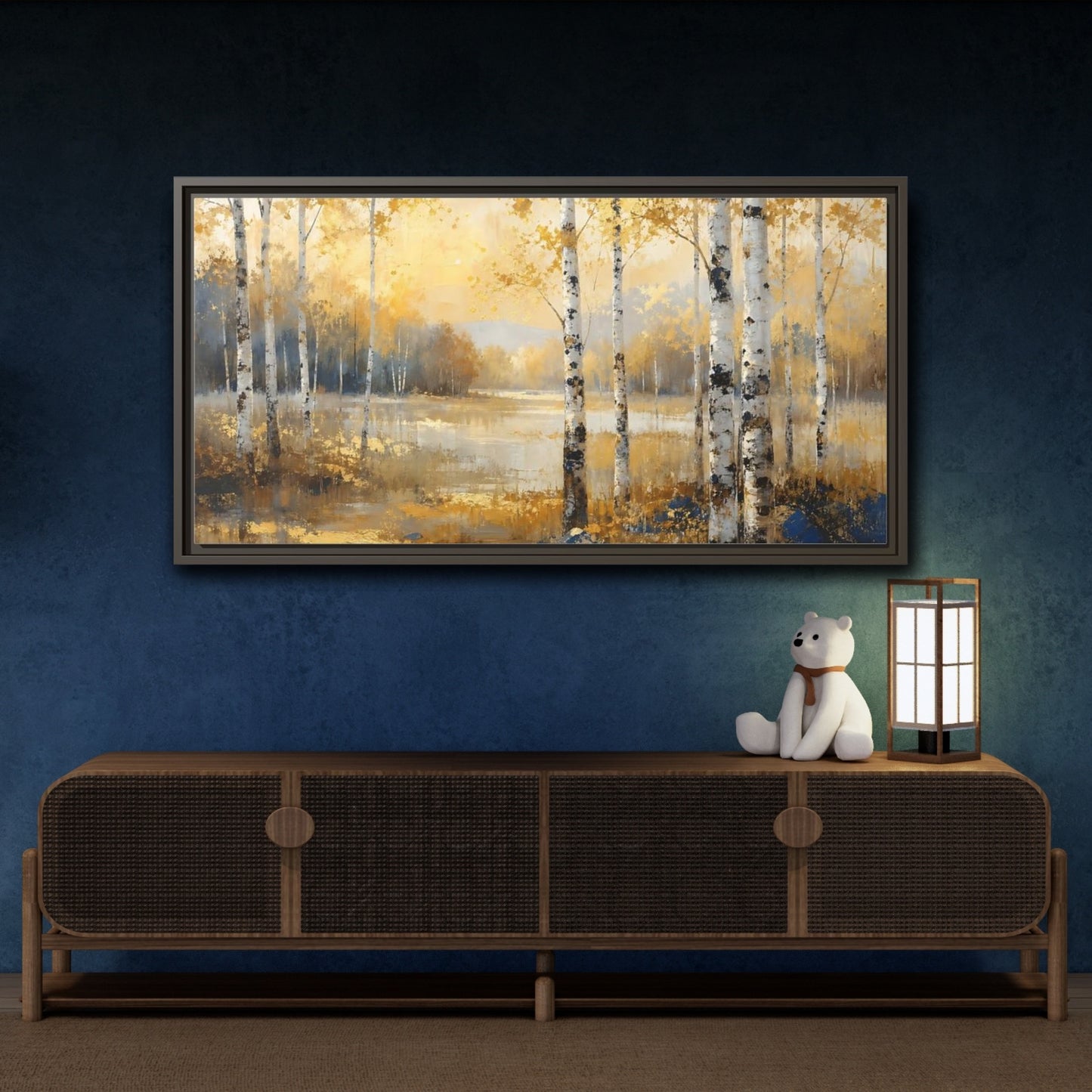 Mockup 4. Nature Birch Trees Golden Birch Landscape shown as stretched canvas wall art