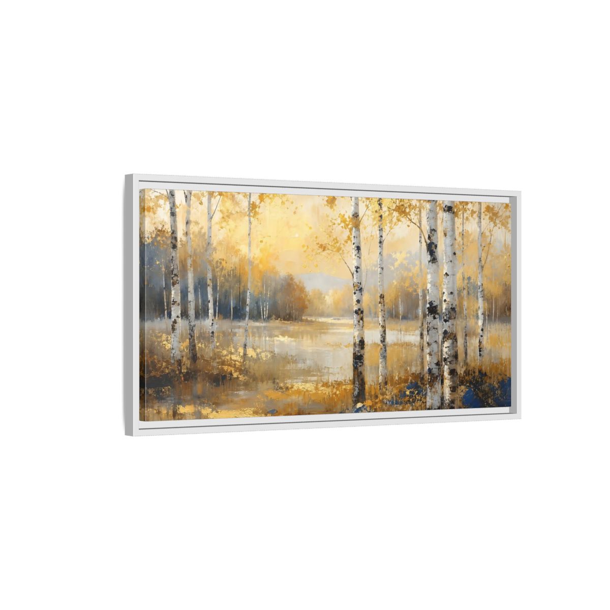 Side Mockup 1. Nature Birch Trees Golden Birch Landscape shown as stretched canvas wall art