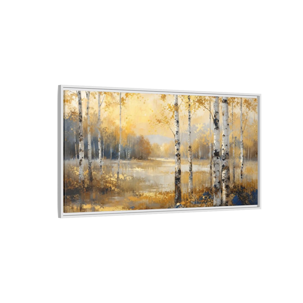Side Mockup 3. Nature Birch Trees Golden Birch Landscape shown as stretched canvas wall art