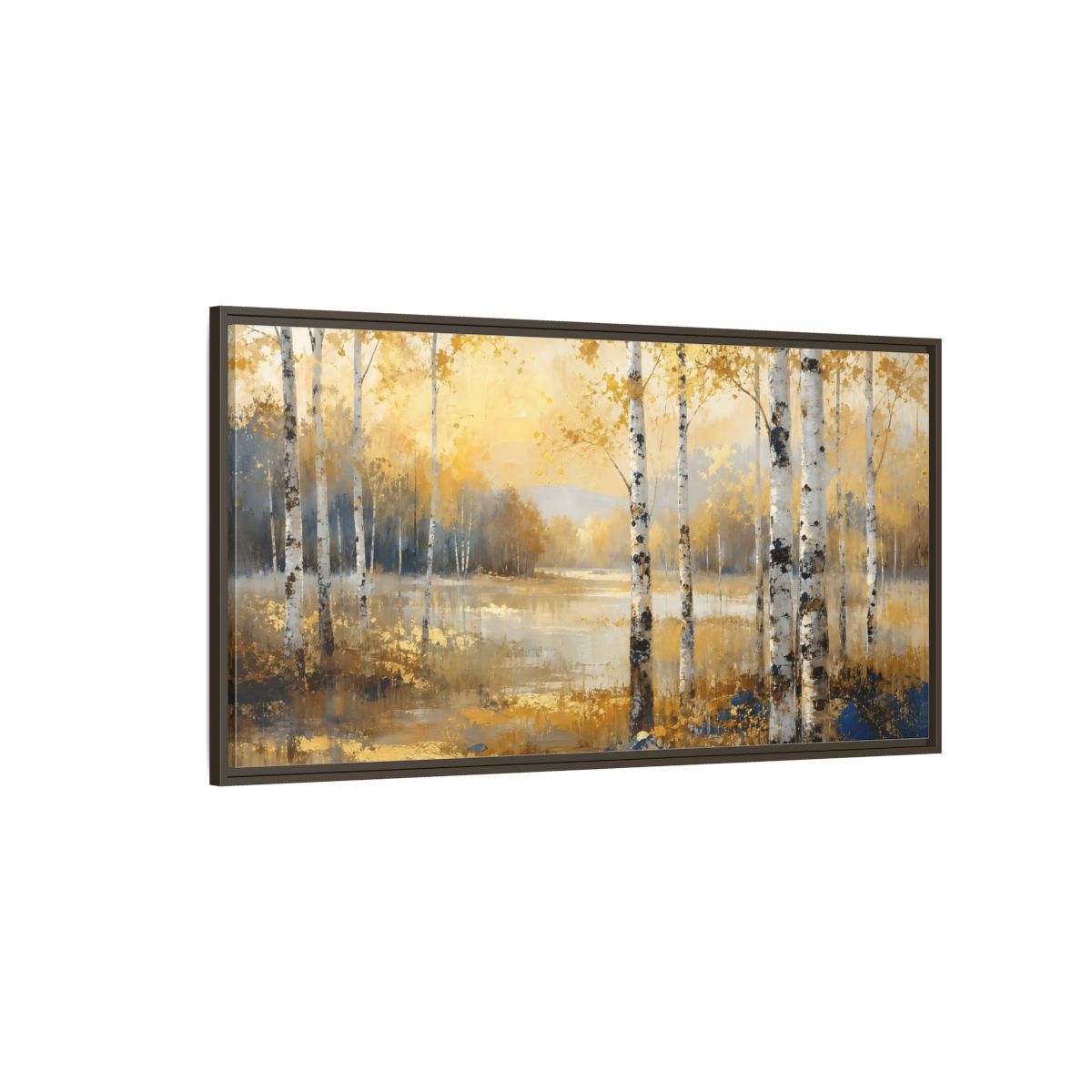 Side Mockup 4. Nature Birch Trees Golden Birch Landscape shown as stretched canvas wall art