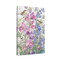 Side Mockup 4. Nature Birds, Flowers Pink Purple Blue Birds shown as stretched canvas wall art