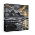 Side Mockup 2. Nature Black Beach Black Gold Landscape shown as stretched canvas wall art