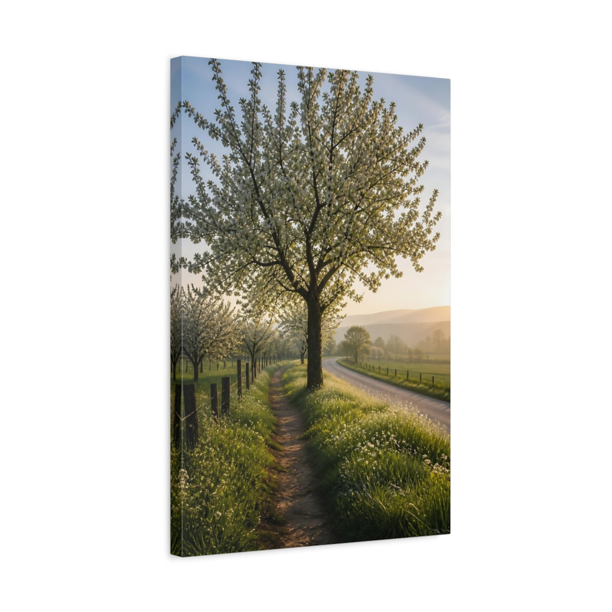 Side Mockup 3. Nature Blooming Tree Spring Landscape shown as stretched canvas wall art