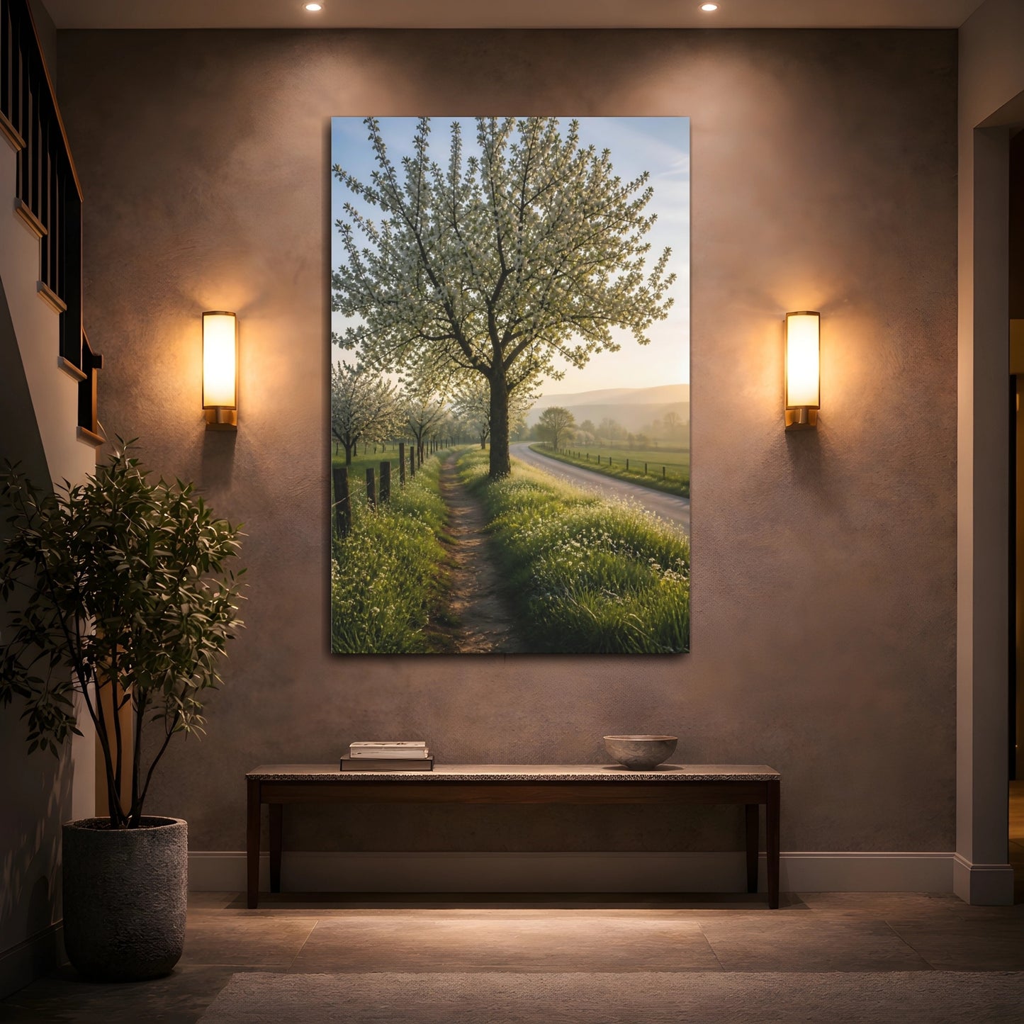 Mockup 2. Nature Blooming Tree Spring Landscape shown as stretched canvas wall art