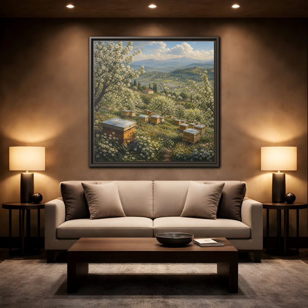 Mockup 2. Nature Blossom Field Spring Blossom Field shown as stretched canvas wall art