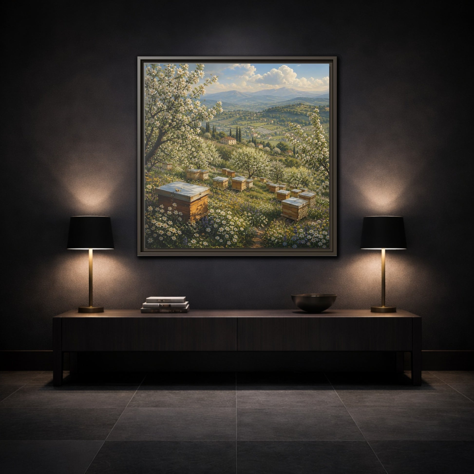Mockup 3. Nature Blossom Field Spring Blossom Field shown as stretched canvas wall art