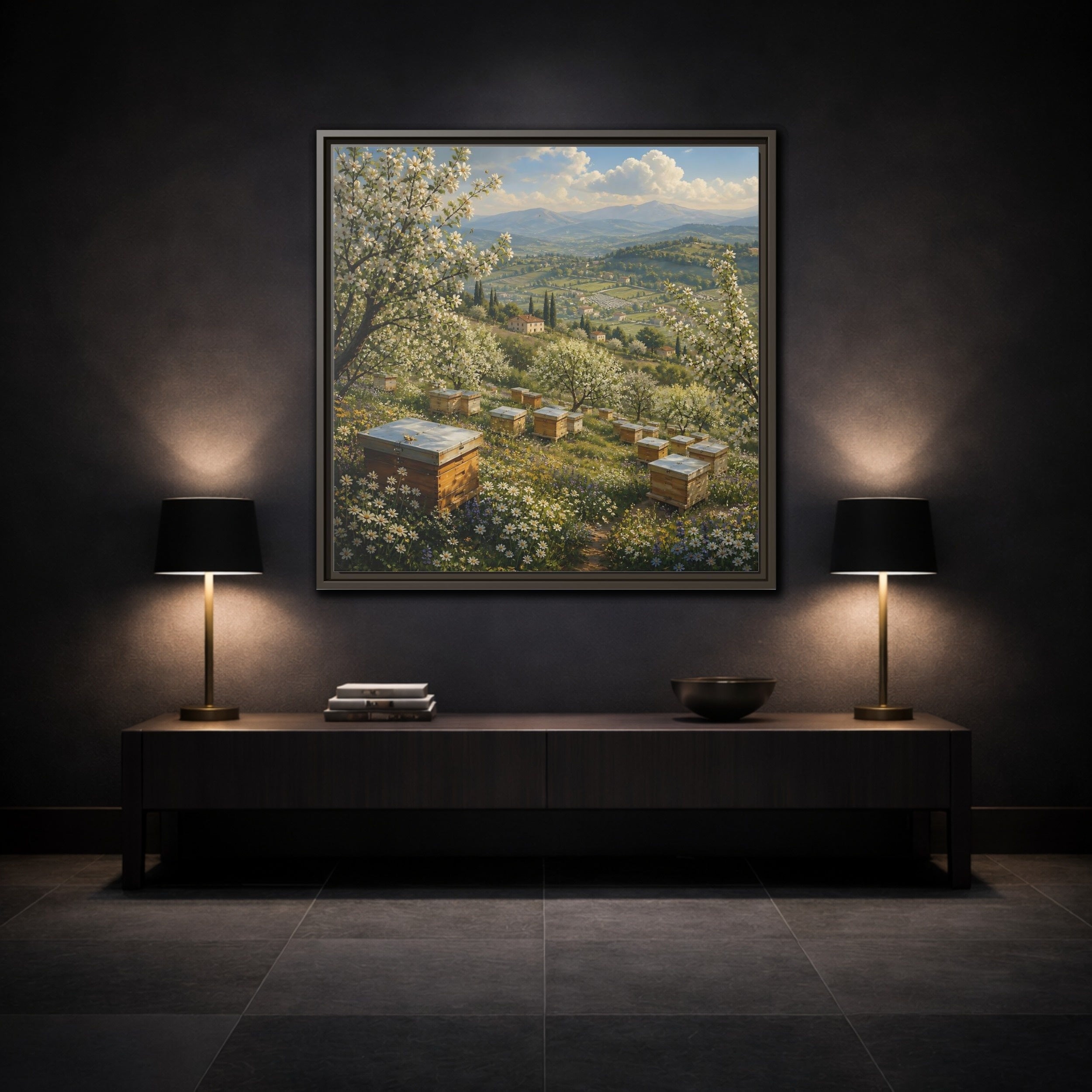 Mockup 3. Nature Blossom Field Spring Blossom Field shown as stretched canvas wall art