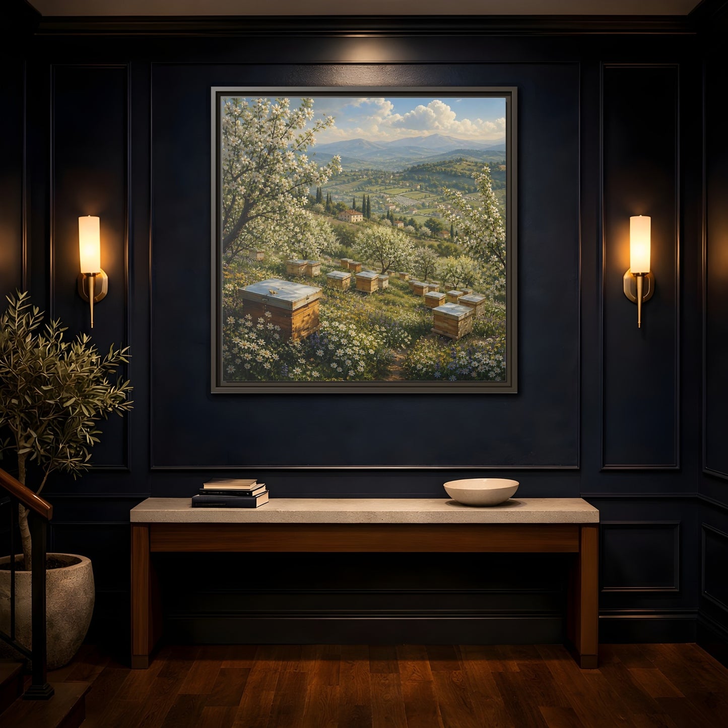Mockup 4. Nature Blossom Field Spring Blossom Field shown as stretched canvas wall art