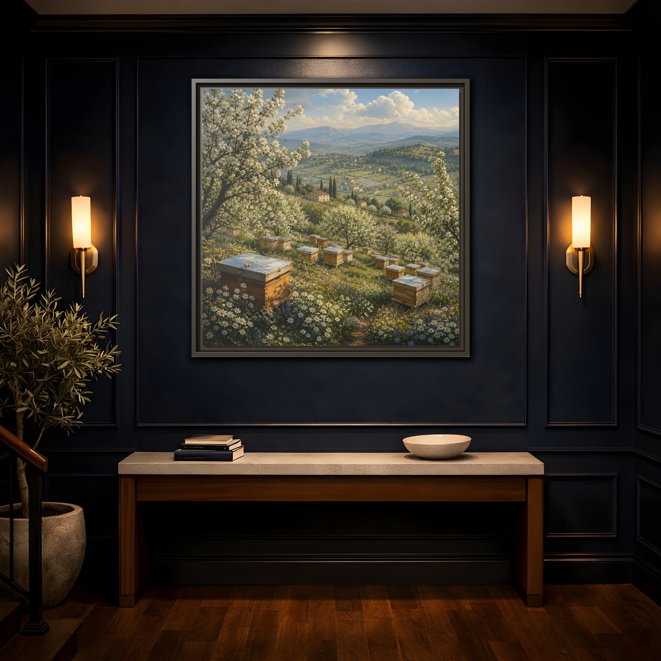 Mockup 4. Nature Blossom Field Spring Blossom Field shown as stretched canvas wall art