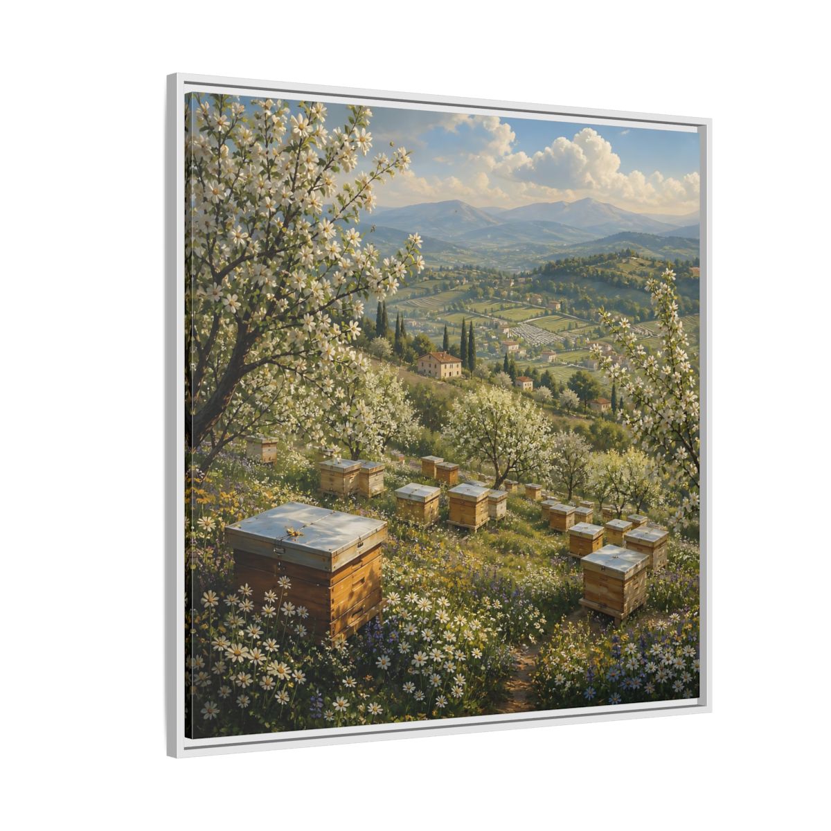 Side Mockup 4. Nature Blossom Field Spring Blossom Field shown as stretched canvas wall art