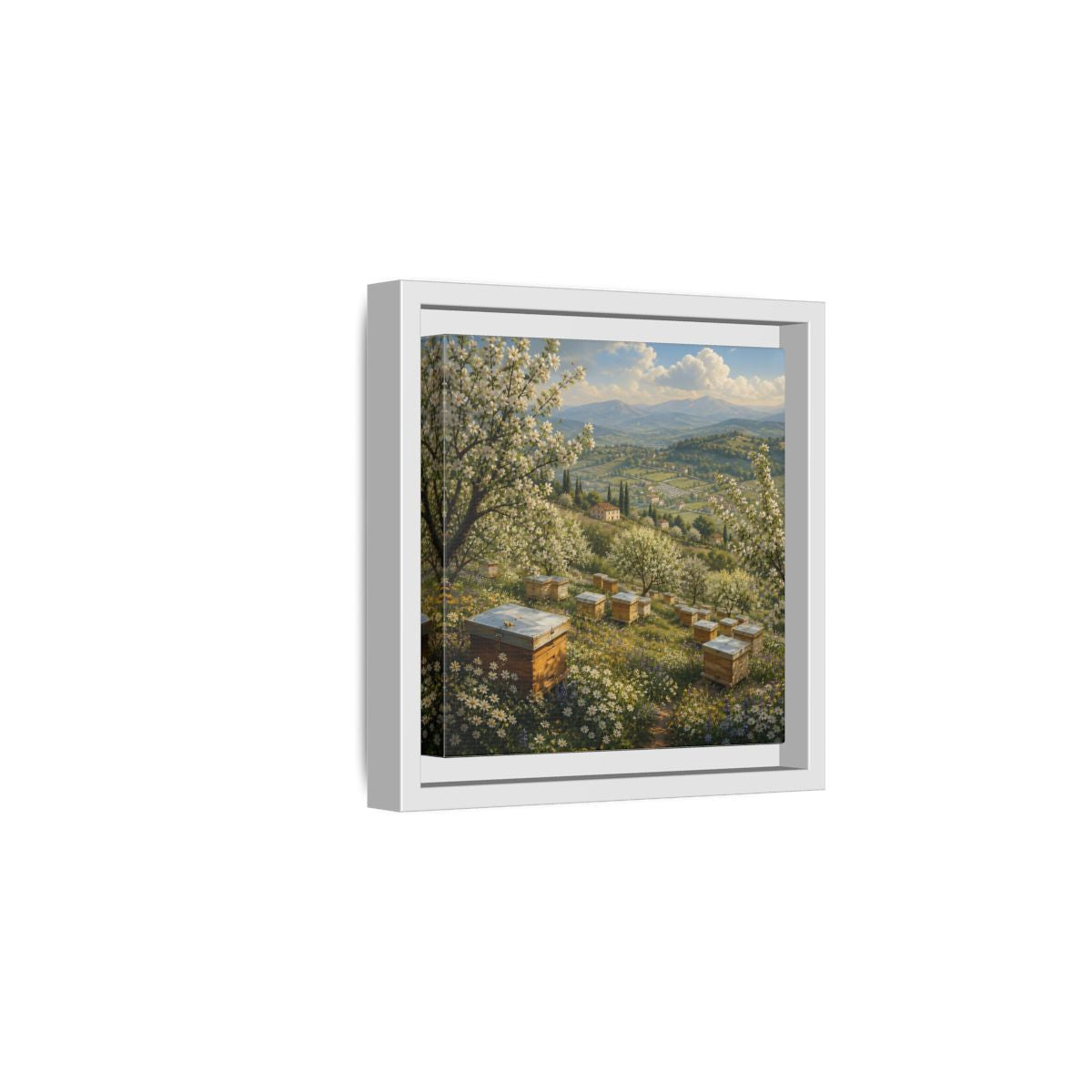 Side Mockup 1. Nature Blossom Field Spring Blossom Field shown as stretched canvas wall art