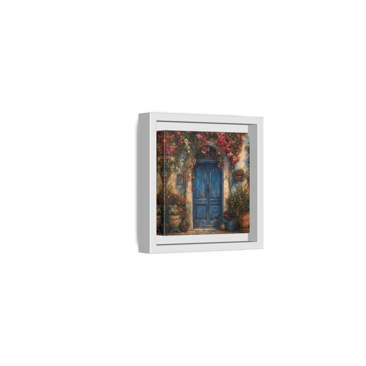Side Mockup 22. Nature Blue Door Blue Door Flowers shown as stretched canvas wall art