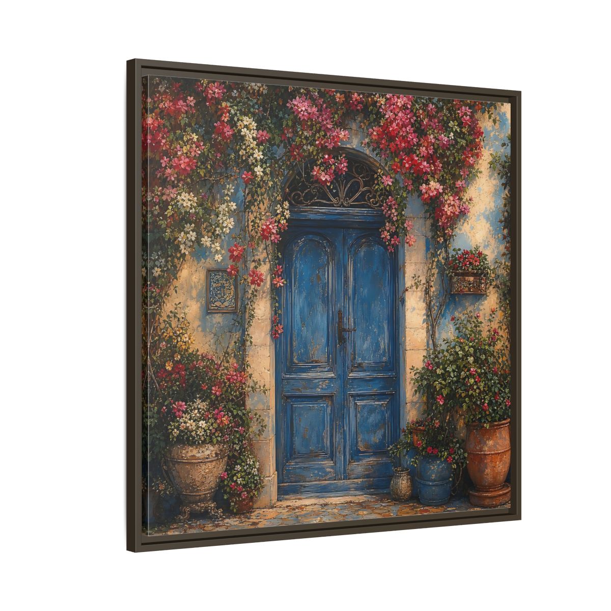 Side Mockup 8. Nature Blue Door Blue Door Flowers shown as stretched canvas wall art