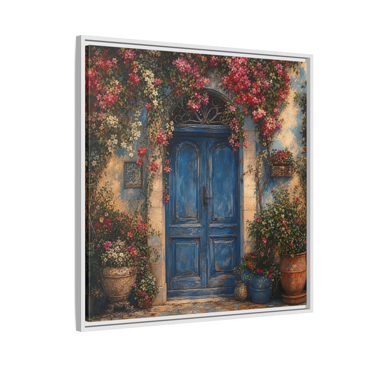 Side Mockup 7. Nature Blue Door Blue Door Flowers shown as stretched canvas wall art