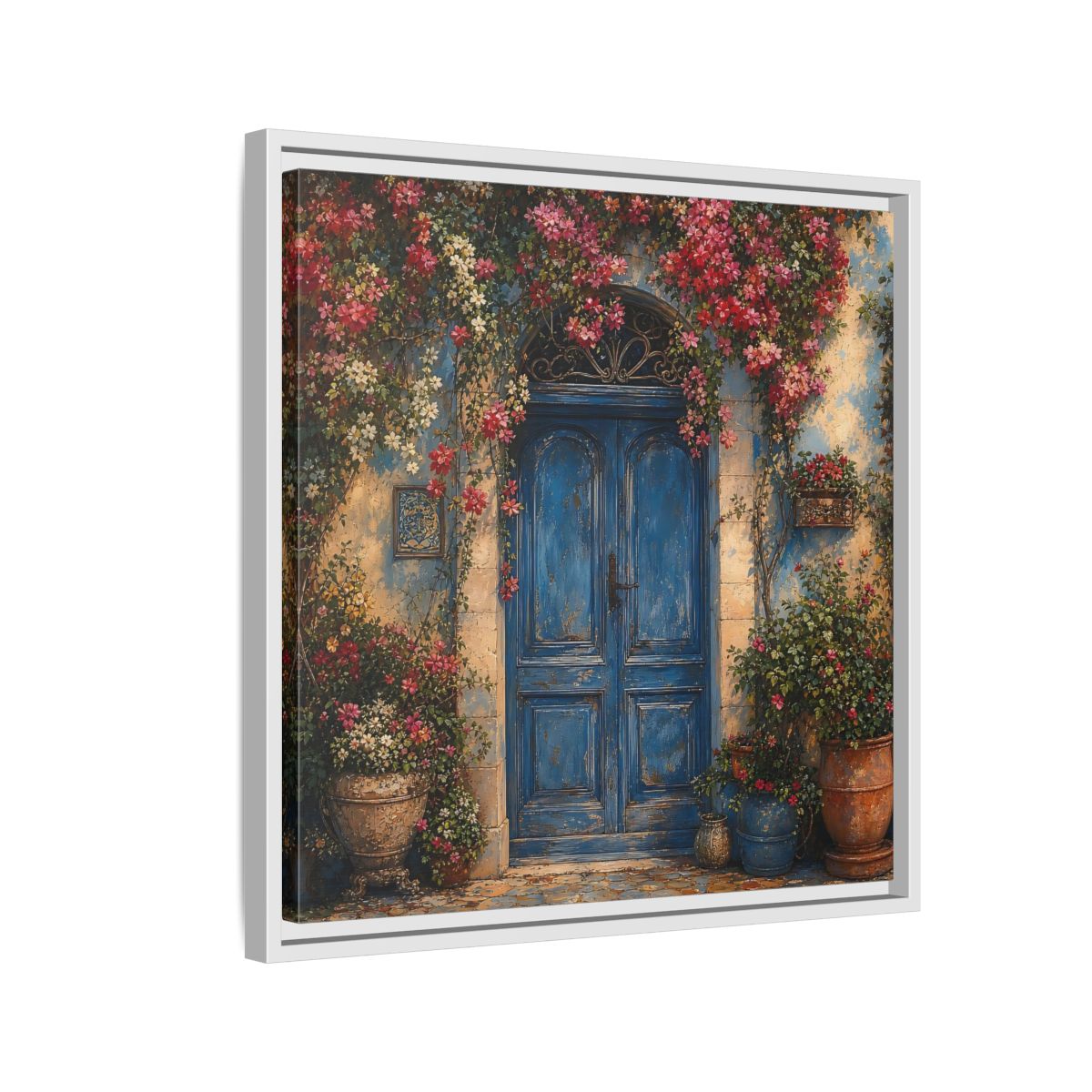 Side Mockup 10. Nature Blue Door Blue Door Flowers shown as stretched canvas wall art