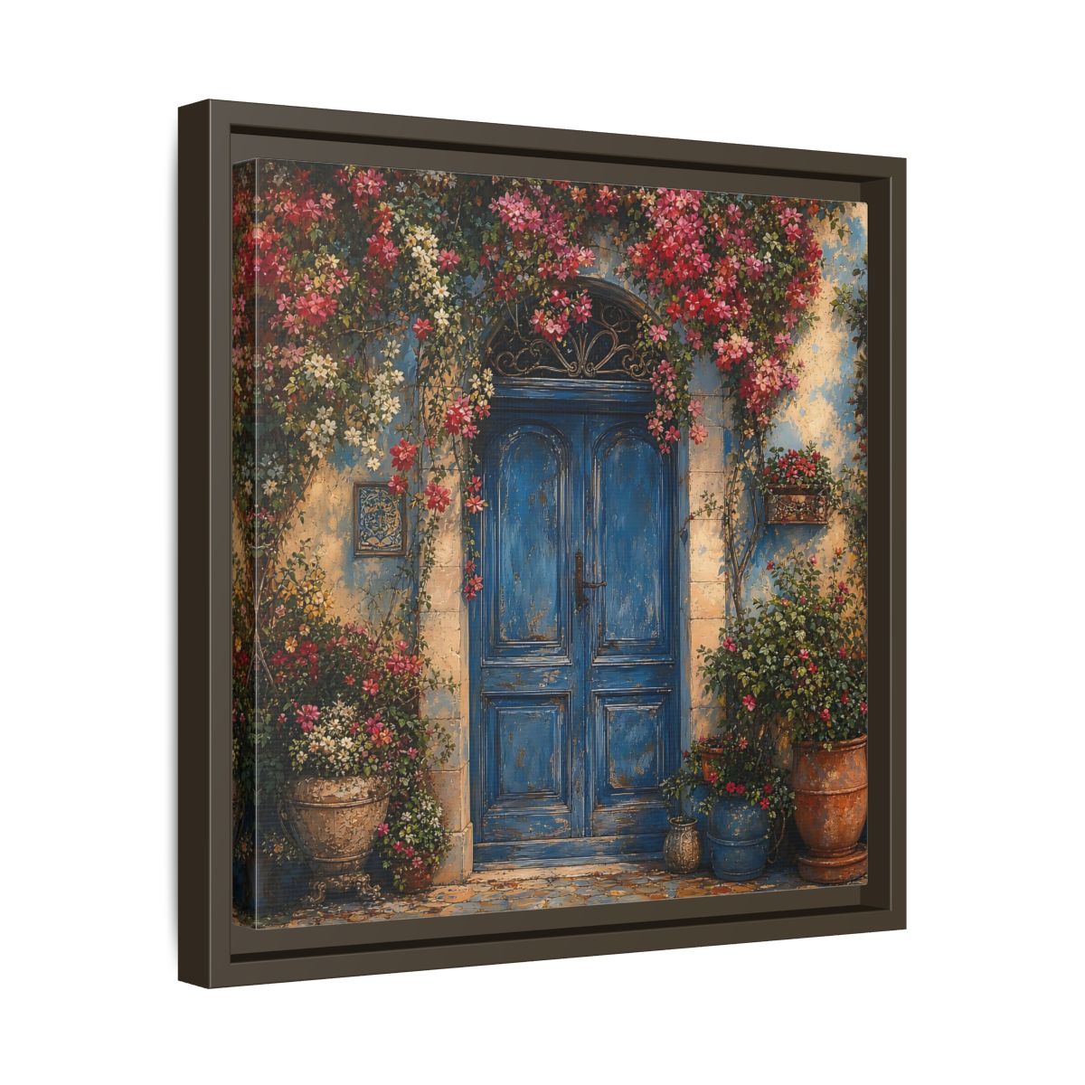 Side Mockup 29. Nature Blue Door Blue Door Flowers shown as stretched canvas wall art