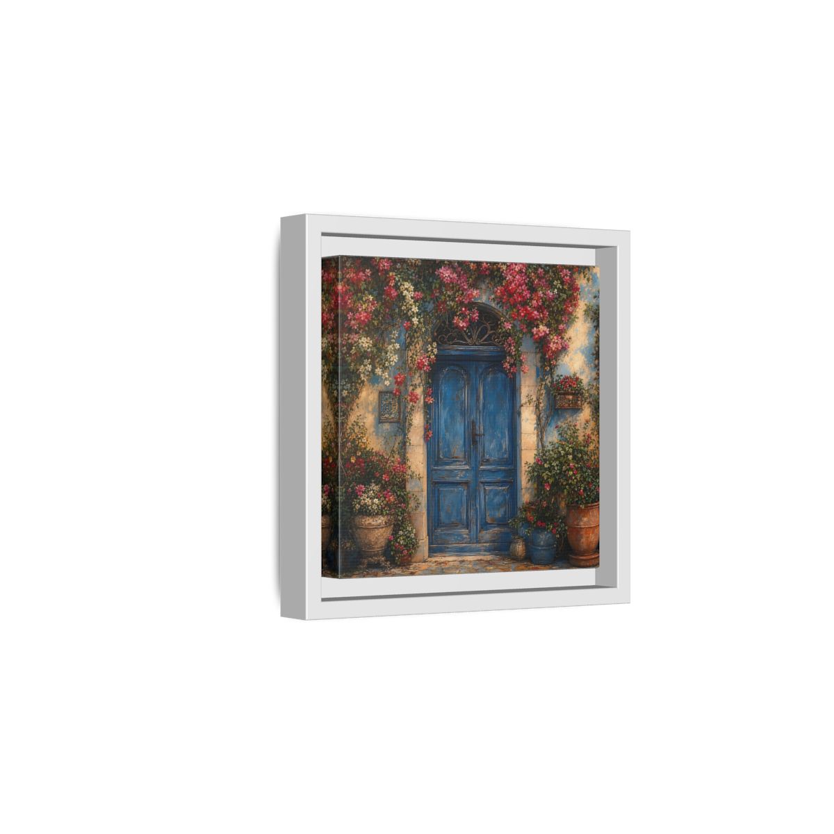 Side Mockup 1. Nature Blue Door Blue Door Flowers shown as stretched canvas wall art