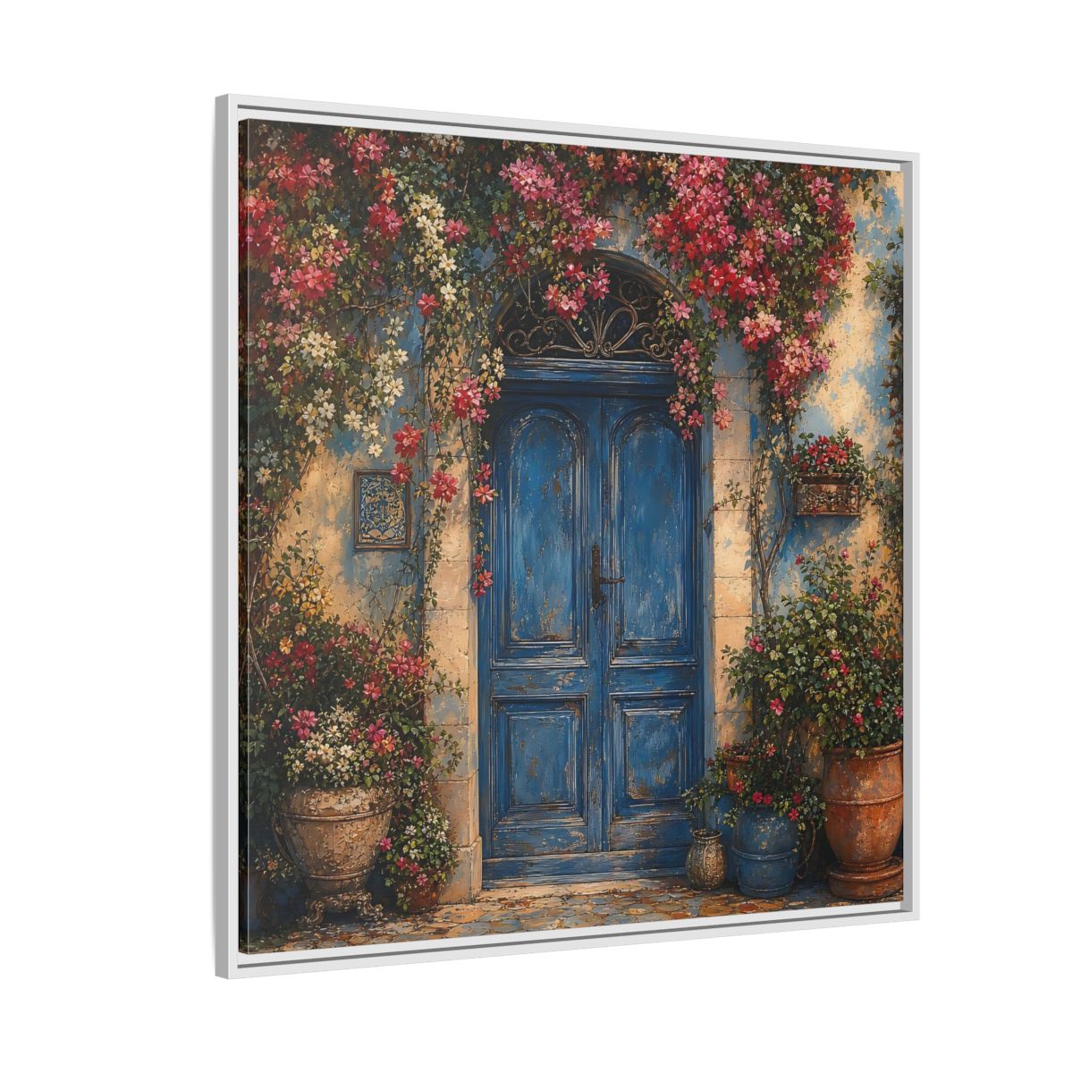 Side Mockup 4. Nature Blue Door Blue Door Flowers shown as stretched canvas wall art