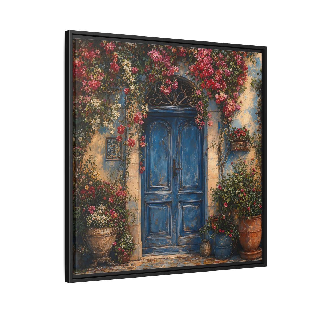 Side Mockup 9. Nature Blue Door Blue Door Flowers shown as stretched canvas wall art