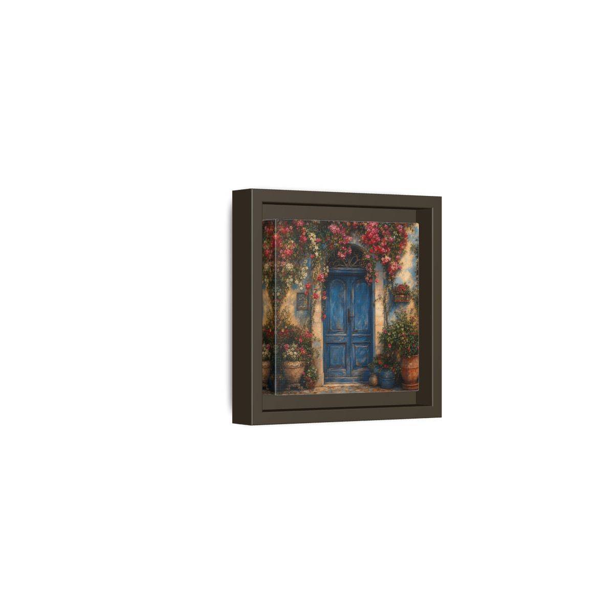 Side Mockup 23. Nature Blue Door Blue Door Flowers shown as stretched canvas wall art