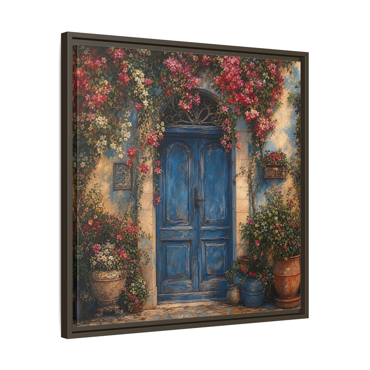 Side Mockup 27. Nature Blue Door Blue Door Flowers shown as stretched canvas wall art