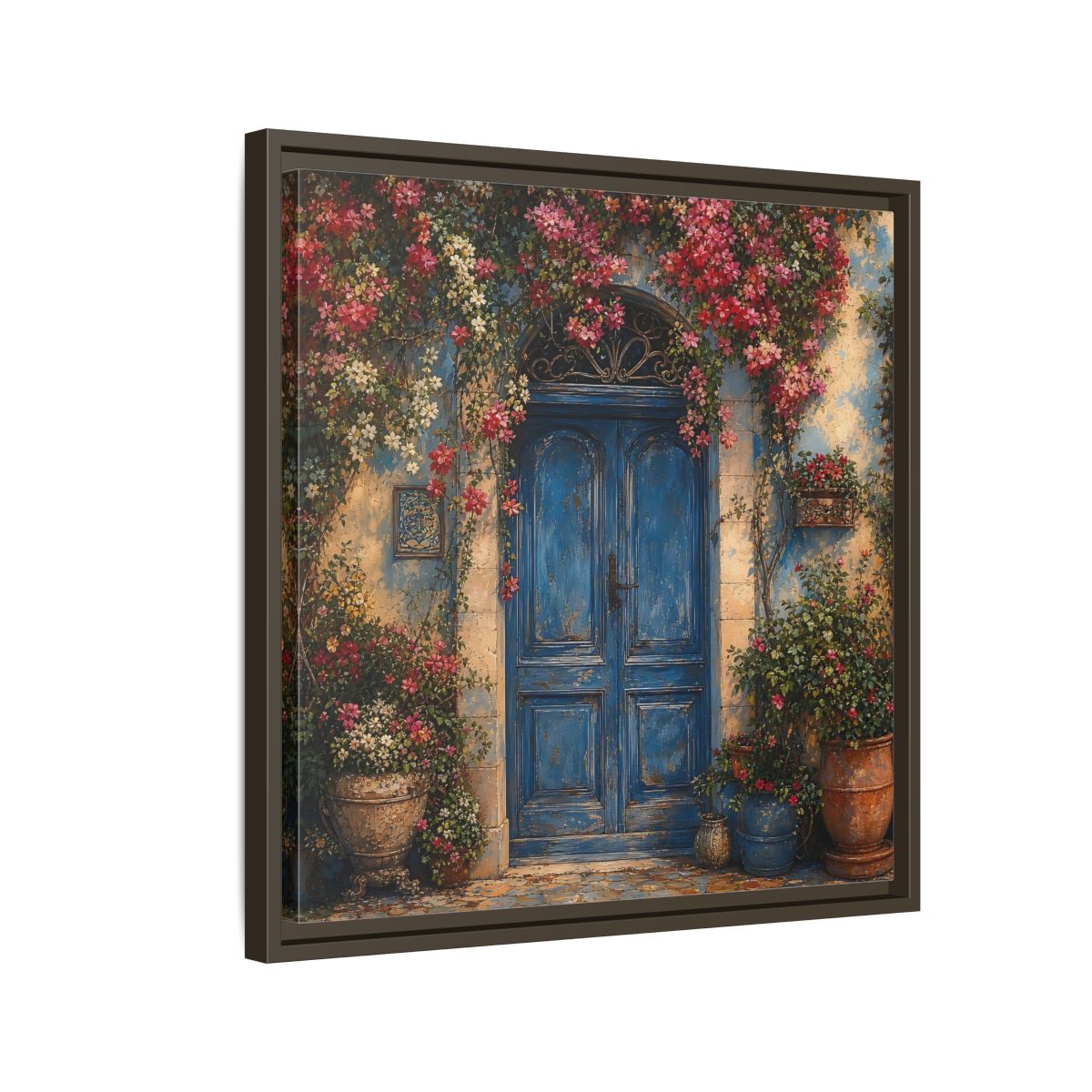 Side Mockup 11. Nature Blue Door Blue Door Flowers shown as stretched canvas wall art