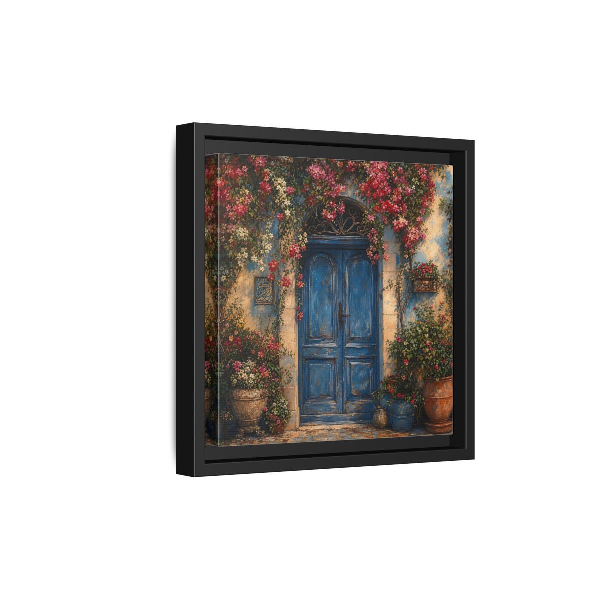 Side Mockup 21. Nature Blue Door Blue Door Flowers shown as stretched canvas wall art