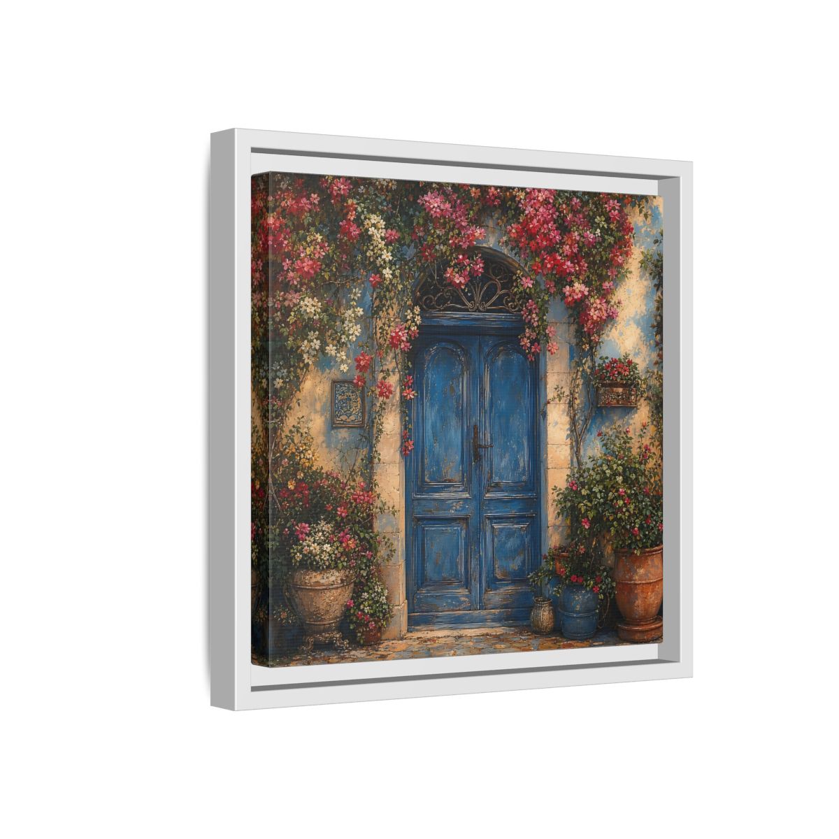 Side Mockup 16. Nature Blue Door Blue Door Flowers shown as stretched canvas wall art
