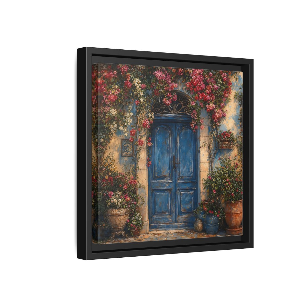 Side Mockup 18. Nature Blue Door Blue Door Flowers shown as stretched canvas wall art