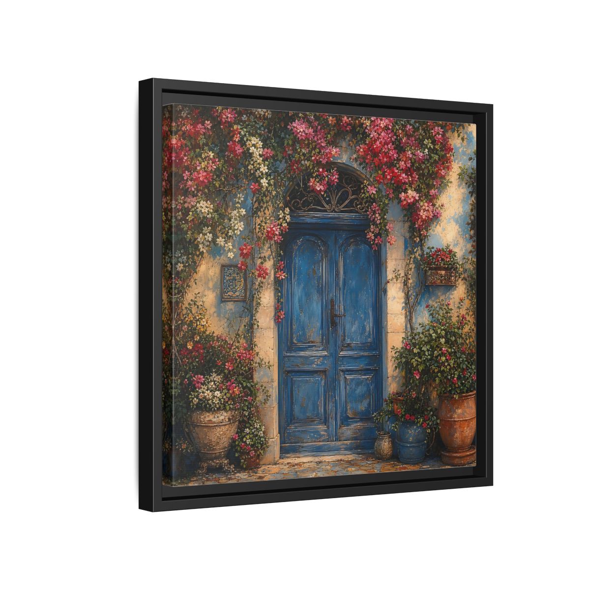 Side Mockup 15. Nature Blue Door Blue Door Flowers shown as stretched canvas wall art